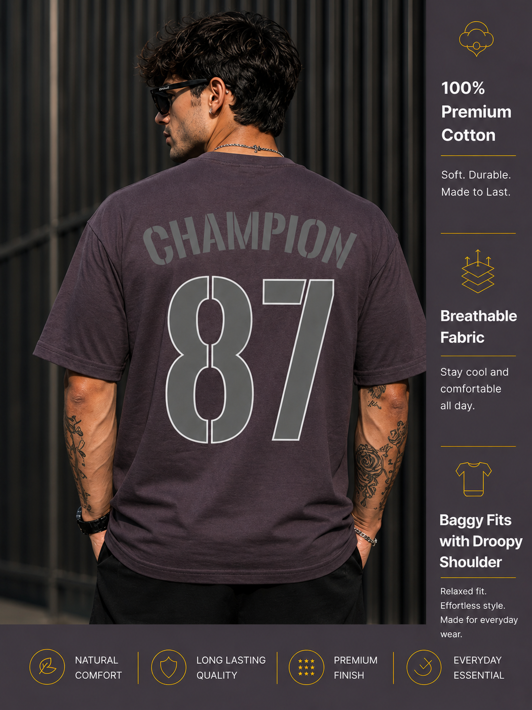 DPASSION California Palm Oversized Graphic T-Shirt for Men | 200 GSM Pure Cotton | Summer Streetwear Back Print Tee