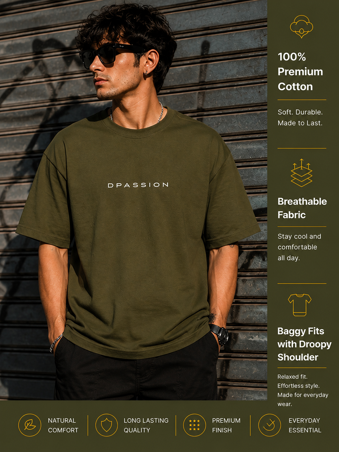 DPASSION California Palm Oversized Graphic T-Shirt for Men | 200 GSM Pure Cotton | Summer Streetwear Back Print Tee