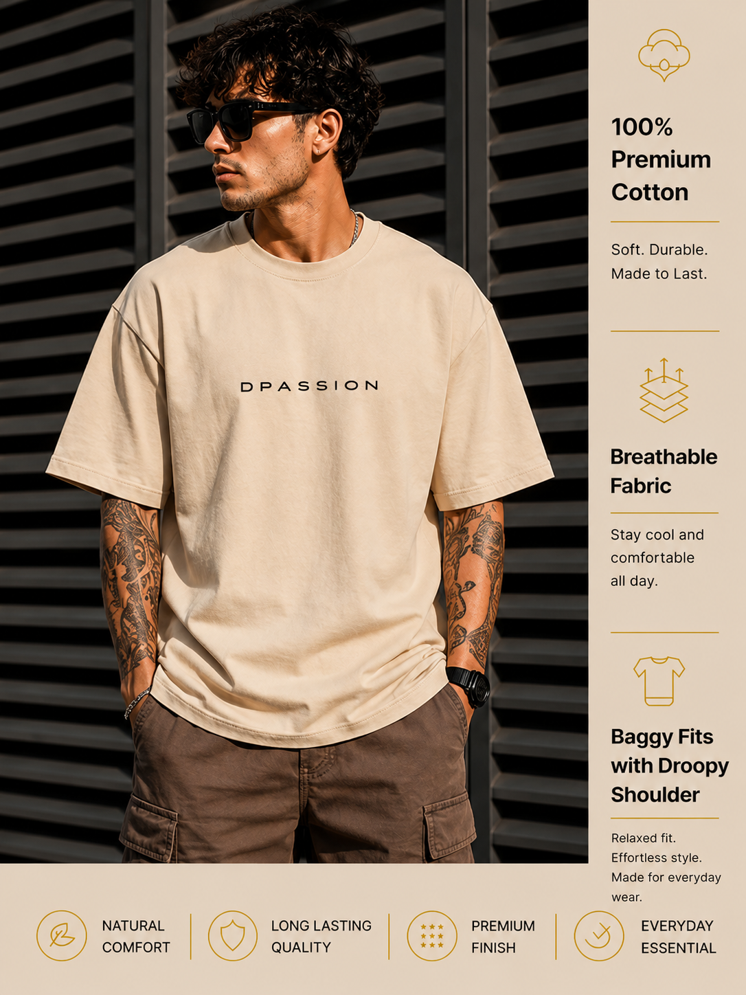 DPASSION California Palm Oversized Graphic T-Shirt for Men | 200 GSM Pure Cotton | Summer Streetwear Back Print Tee